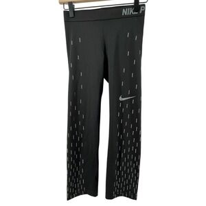 Nike Pro‎ Women S Dri-Fit Linear Rain Reflective Crop Legging Tight Black Purple